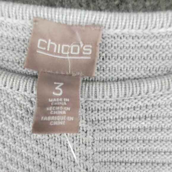 NWT Chico's Sweater Womens XL Gray Pullover Mixed Stitch Scoop Pullover Tunic - Picture 2 of 13